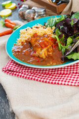 Basque Braised Chicken With Peppers and rice