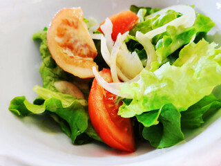 Delicious fresh salad and olive oil