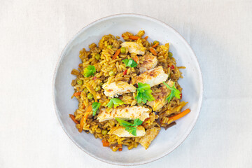 Chinese rice with vegetables and chicken