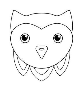 Owl - vector cartoon linear picture for coloring. Owl head - cute picture, smiley for coloring book. Outline. Hand drawing