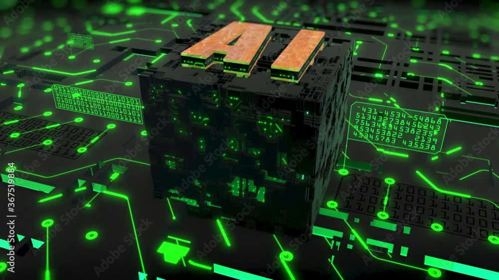 Poster 3d render digital of ai (artificial intelligence) over circuit background, high-speed connection dat