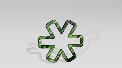 Fototapeta premium KEYBOARD ASTERISK casting shadow from a perspective. A thick sculpture made of metallic materials of 3D rendering. computer and business