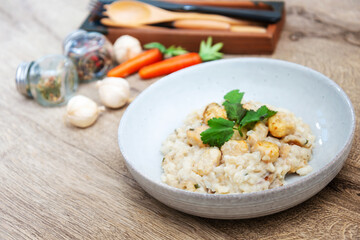 Tasty chicken and mushroom risotto
