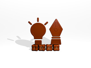 3D graphical image of idea vertically along with text built by metallic cubic letters from the top perspective, excellent for the concept presentation and slideshows. illustration and background