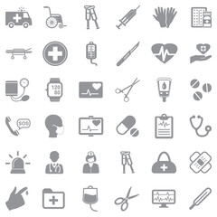Ambulance Icons. Gray Flat Design. Vector Illustration.