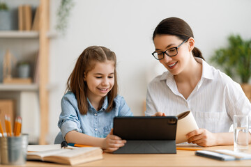 Girl doing homework or online education.