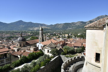 Panoramic view of the ancient town of Venafro in the mountains of the Molise region.