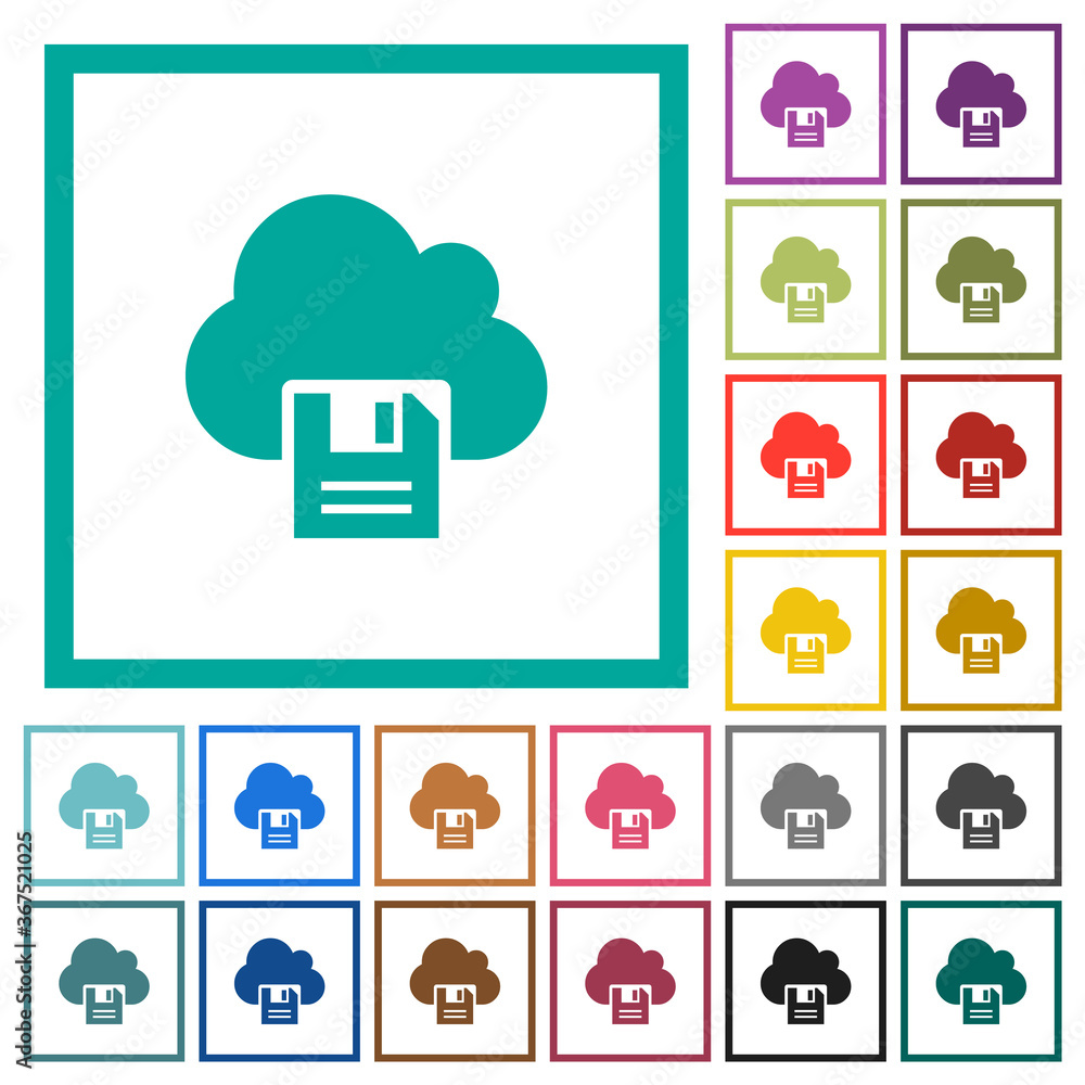 Poster cloud storage flat color icons with quadrant frames