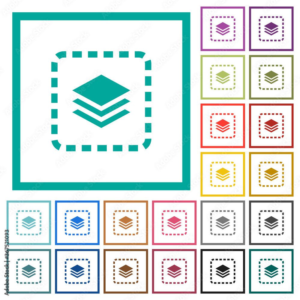 Poster place layer flat color icons with quadrant frames