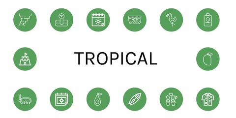 tropical simple icons set