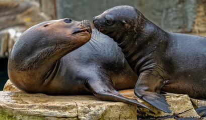 Obraz premium Maned Seal Kissing