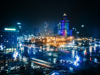 Warsaw, Poland - February 2, 2020: Street view of Central part of Warsaw, Poland
