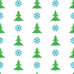 Seamless pattern with Christmas tree and snowflakes. Vector illustration. Design for winter holidays.