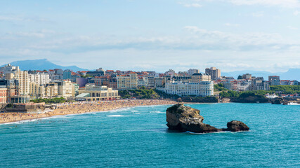 Biarritz Grande Plage (beach) in summer, France - obrazy, fototapety, plakaty