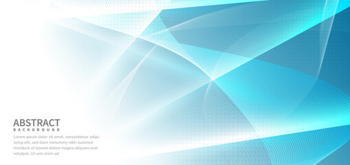 Abstract banner design blue wave line with halftone on white background.