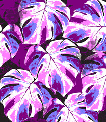 Abstract summer monstera leaves pattern. Bright colors