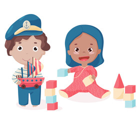 Cute kids with toys playing together.