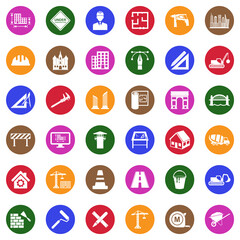 Architecture Icons. White Flat Design In Circle. Vector Illustration.