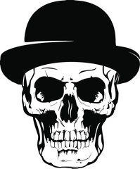 Skull in a bowler hat. Vector illustration.