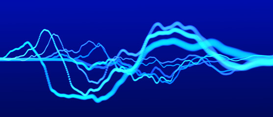 Abstract background with dynamic waves. Big data visualization. Sound wave element. Technology equalizer for music. 3d rendering.