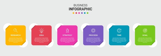 Concept of arrow business model with 6 successive isometric steps. Six colorful graphic elements. Timeline design for brochure, presentation. Infographic design layout