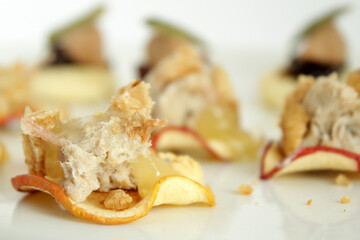 Apple and seafood canape closeup