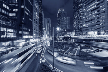 Traffic in downtown of Hong Kong city at night