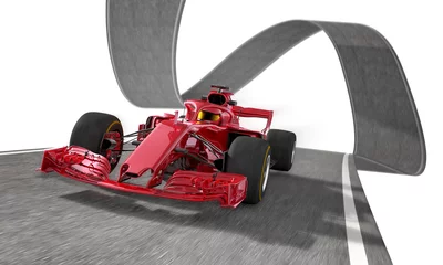 Afwasbaar Fotobehang Formule 1 rode f1 raceauto op een bekabelde baan 1
