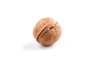 Closeup on isolated walnut in shell