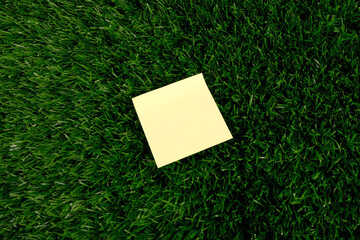 blank paper sticker on green grass