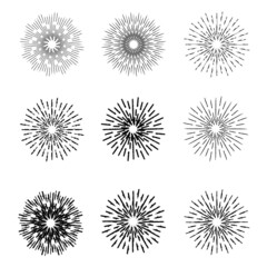 Radial speed Lines in Circle Form for comic books . fireworks Explosion background . Vector Illustration . Starburst
 round Logo . Circular Design element . Abstract Geometric star rays . Sunburst .