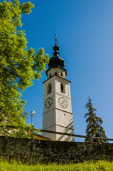 Ftan, Dorf, Kirche, Kirchturm, Engadiner Dorf, Unterengadin, Alpen, Graub&uuml;nden, Sommer, Schweiz