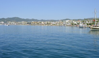 Fototapeta premium Turkey. Marmaris. Mediterranean coast. Walk on a yacht on the sea.