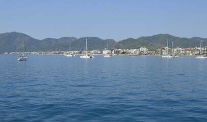 Fototapeta na wymiar Turkey. Marmaris. Mediterranean coast. Walk on a yacht on the sea.
