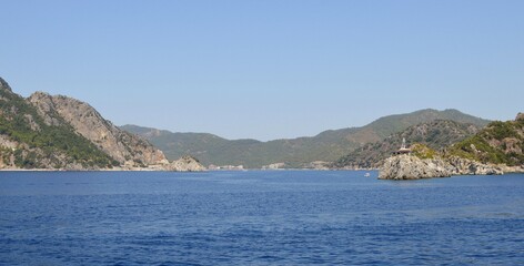 Fototapeta na wymiar Turkey. Marmaris. Mediterranean coast. Walk on a yacht on the sea.