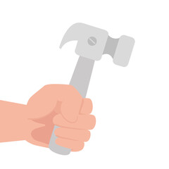 hand with hammer tool construction, on white background vector illustration design