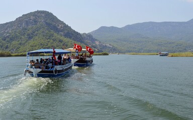 Turkey. Marmaris. Mediterranean coast. Walk on a yacht on the sea.