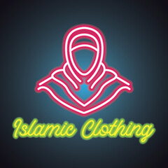 hijab logo with neon sign effect for hijab and niqab store, vector illustration