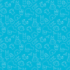 Seamless pattern with light blue clothes on blue background. Vector image.