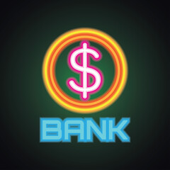bank and money changer with neon sign effect for bank office, vector illustration