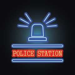 police station neon sign effect for police station office. vector illustration