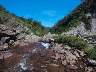 Beautiful waterfall in a wild region of Brazil inside national park Serra do Gandarela.