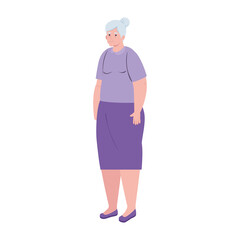 cute old woman standing, grandmother standing on white background vector illustration design