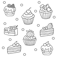 Set of sweet cakes, coloring page