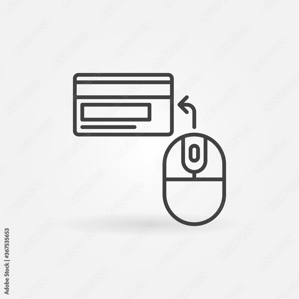 Poster computer mouse with credit card vector outline icon. online banking concept symbol in thin line styl