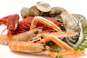 raw fish dish with prawns, oysters and more