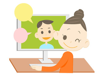 ビデオ通話する女性