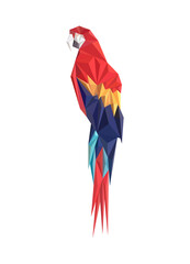 The stylized image of the macaw parrot. Abstract bird, icon from geometric shapes. Origami for prints of animals on stylish clothes. Bright colors and a possible image of a parrot.