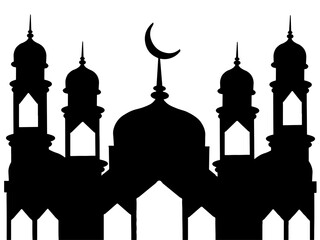 Greeting card with mosques.  Vector illustration of a Muslim Mosque Silhouette.