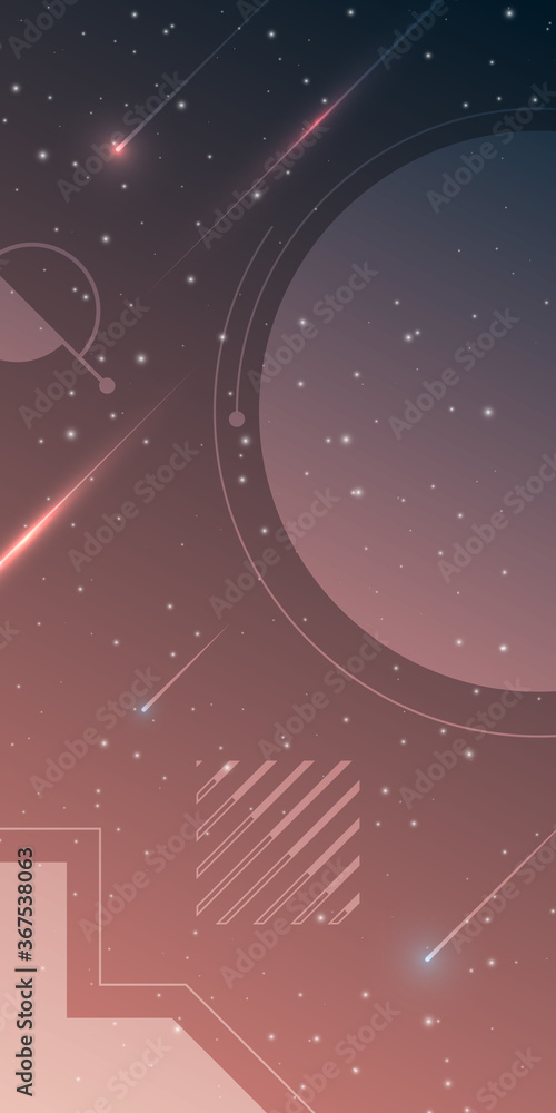 Poster modern abstract outline shapes with dots on light pink dark gradient background